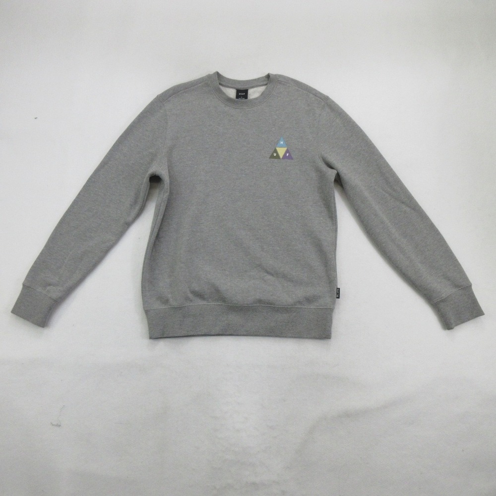 HUF Sweatshirt S Gray Pullover Graphic Print Triple Triangle Logo Crew Neck